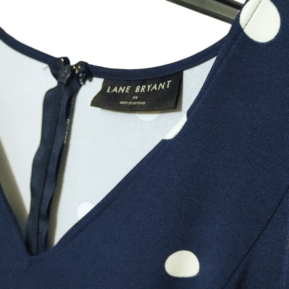 Lane Bryant Navy Polka Dot Lena V Neck Level Hem Midi Dress Womens Plus Size 24 - Picture 7 of 11